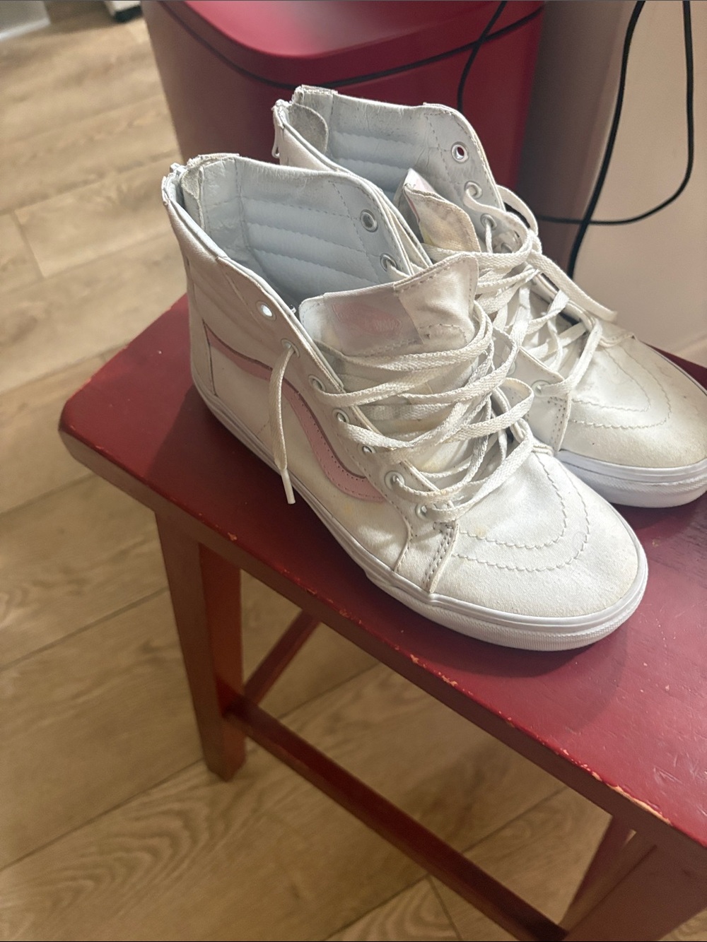 Vans White High-Top Sneakers with Pink Accent no box